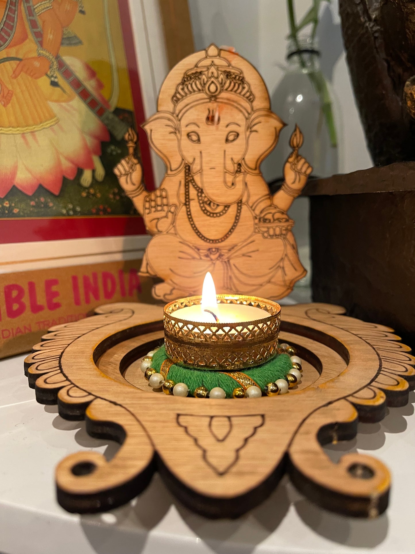 Wooden Ganesha Tealight Holders