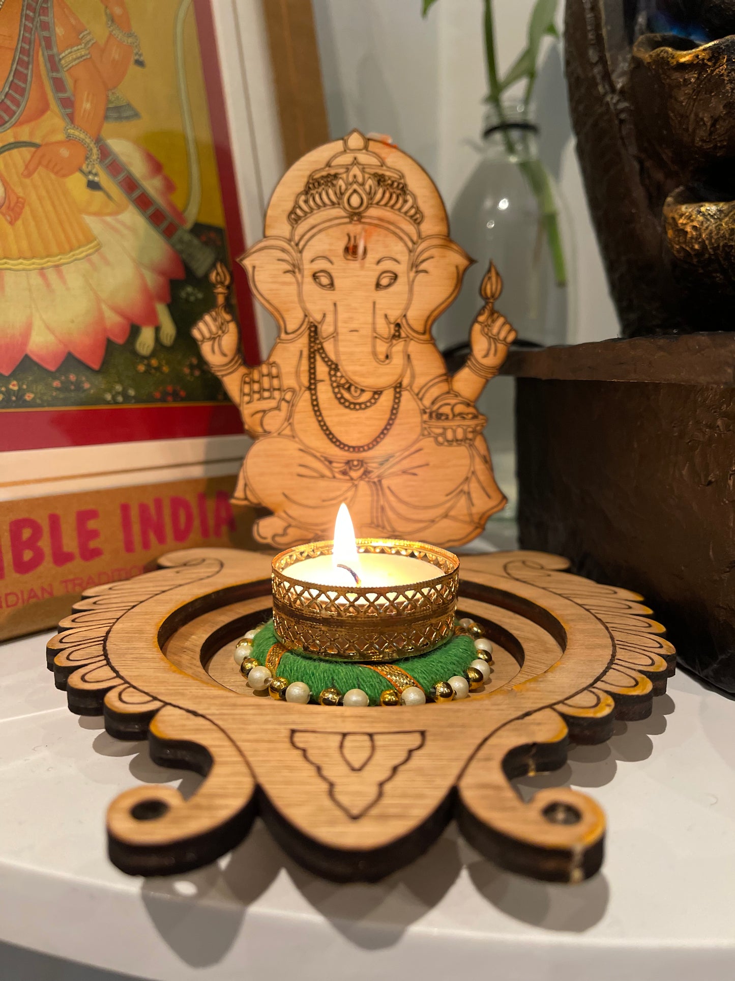 Wooden Ganesha Tealight Holders