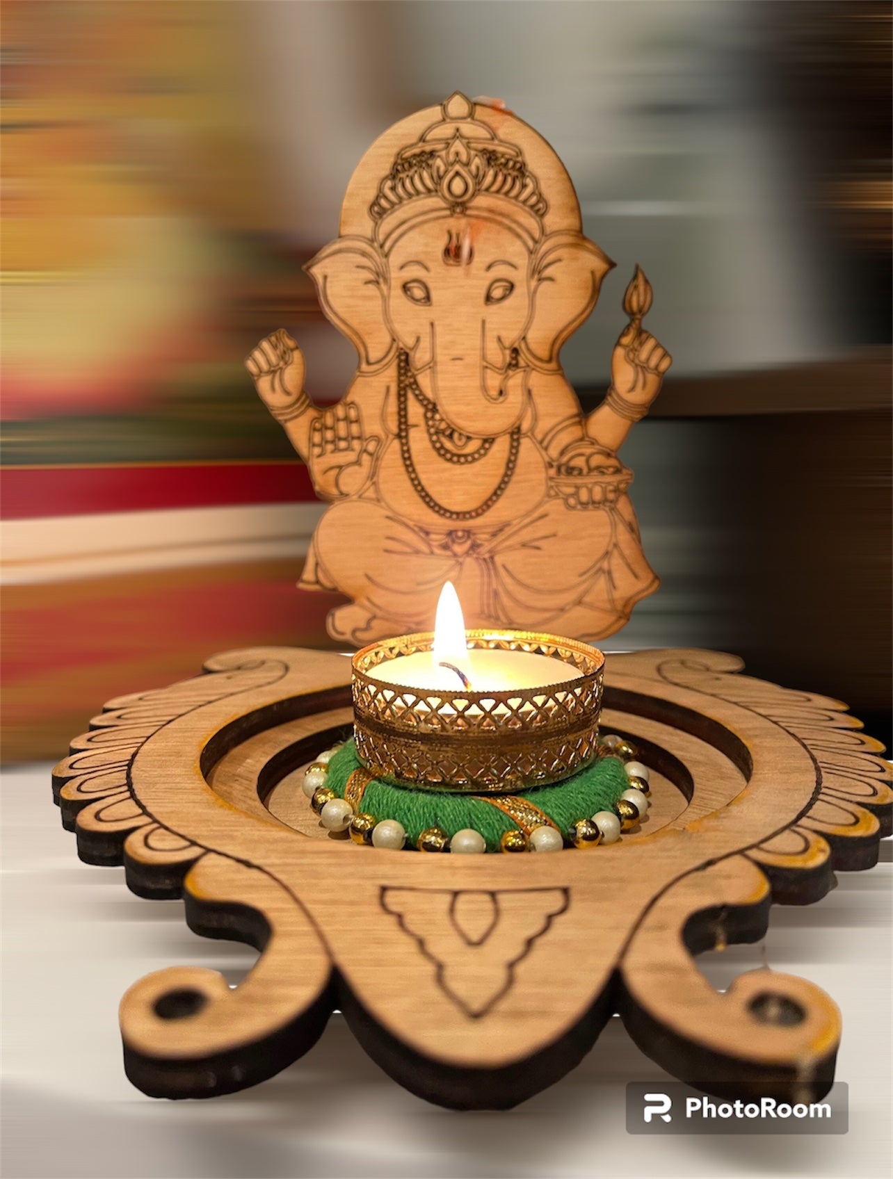 Wooden Ganesha Tealight Holders