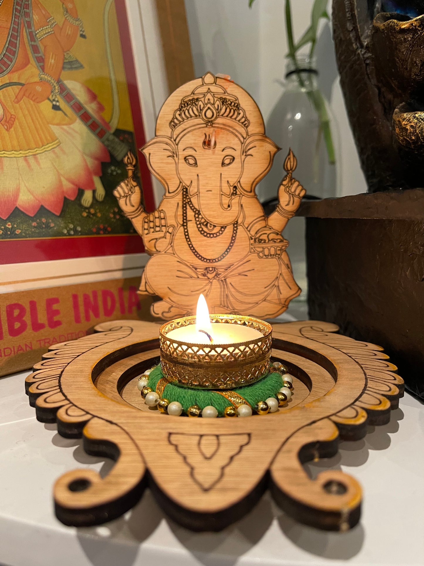 Wooden Ganesha Tealight Holders