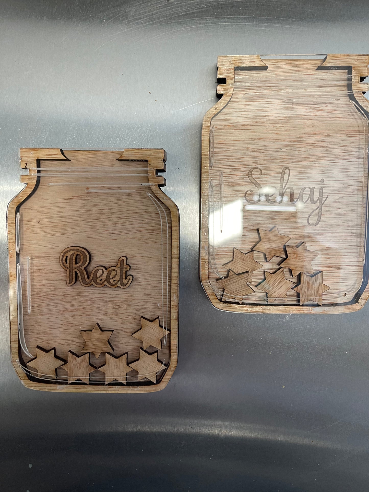 Personalised wooden magnetic reward point holder