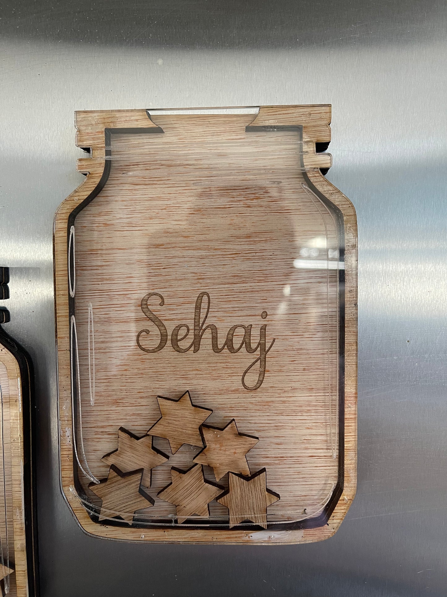 Personalised wooden magnetic reward point holder