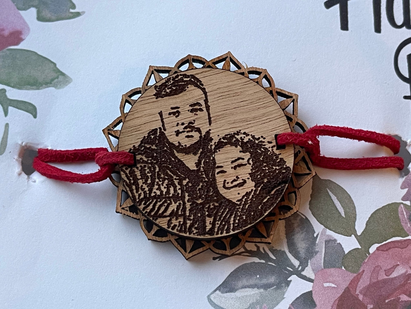 Personalised photo Rakhi for Raksha Bandhan. Made from Wood.