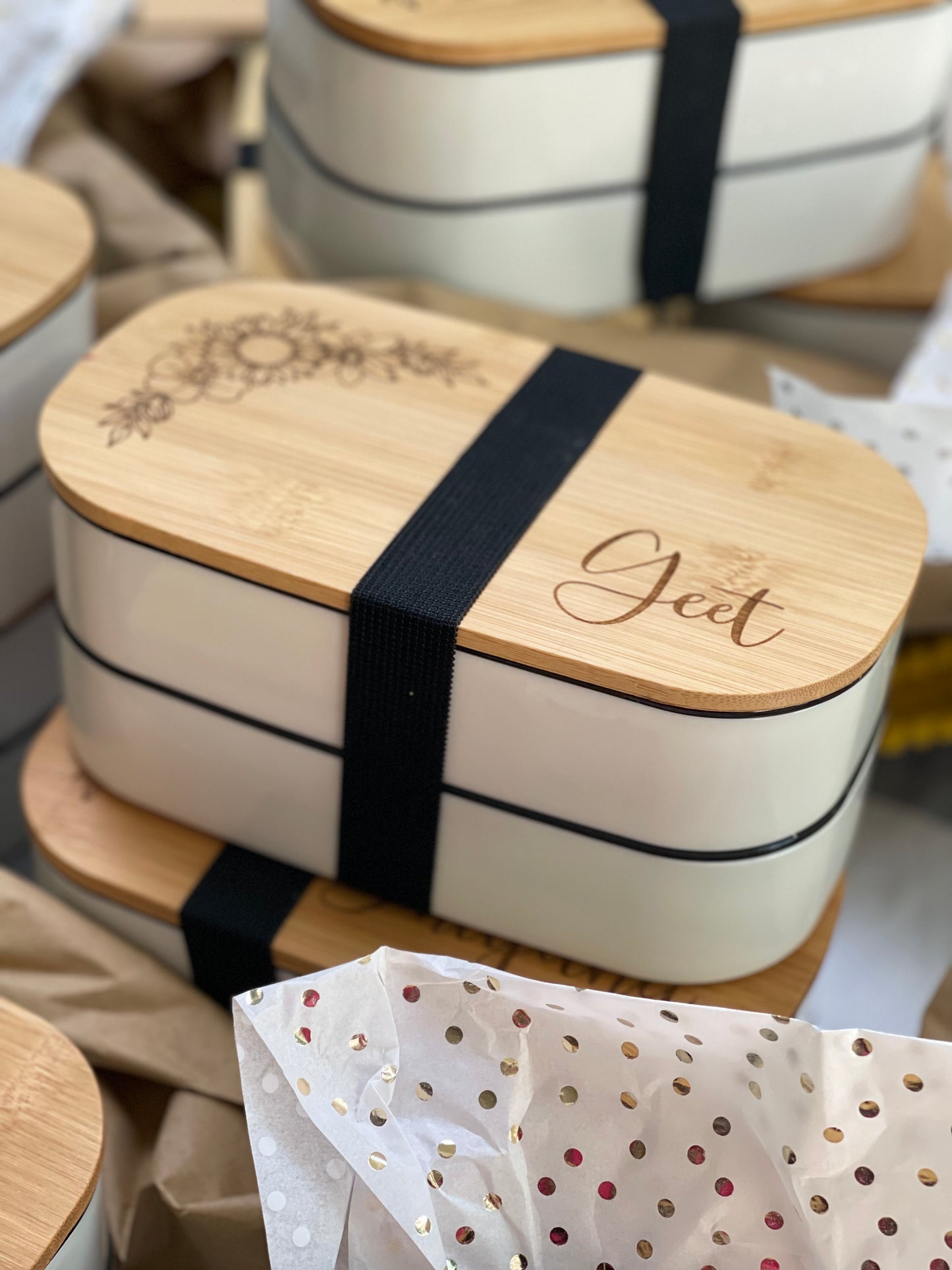 Personalised Bamboo lid lunch box