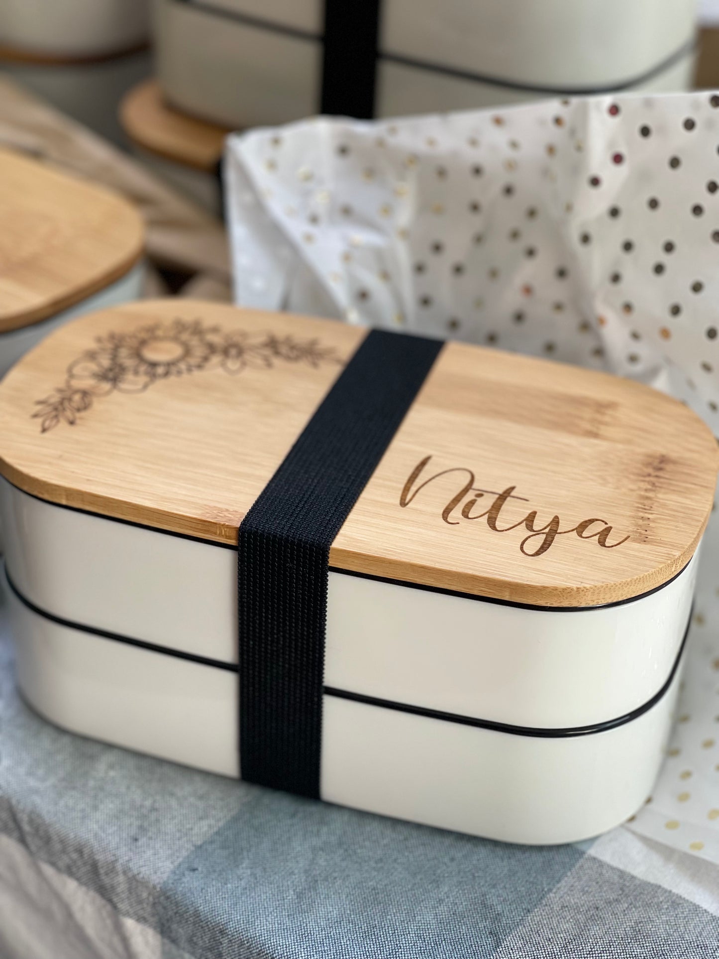 Personalised Bamboo lid lunch box