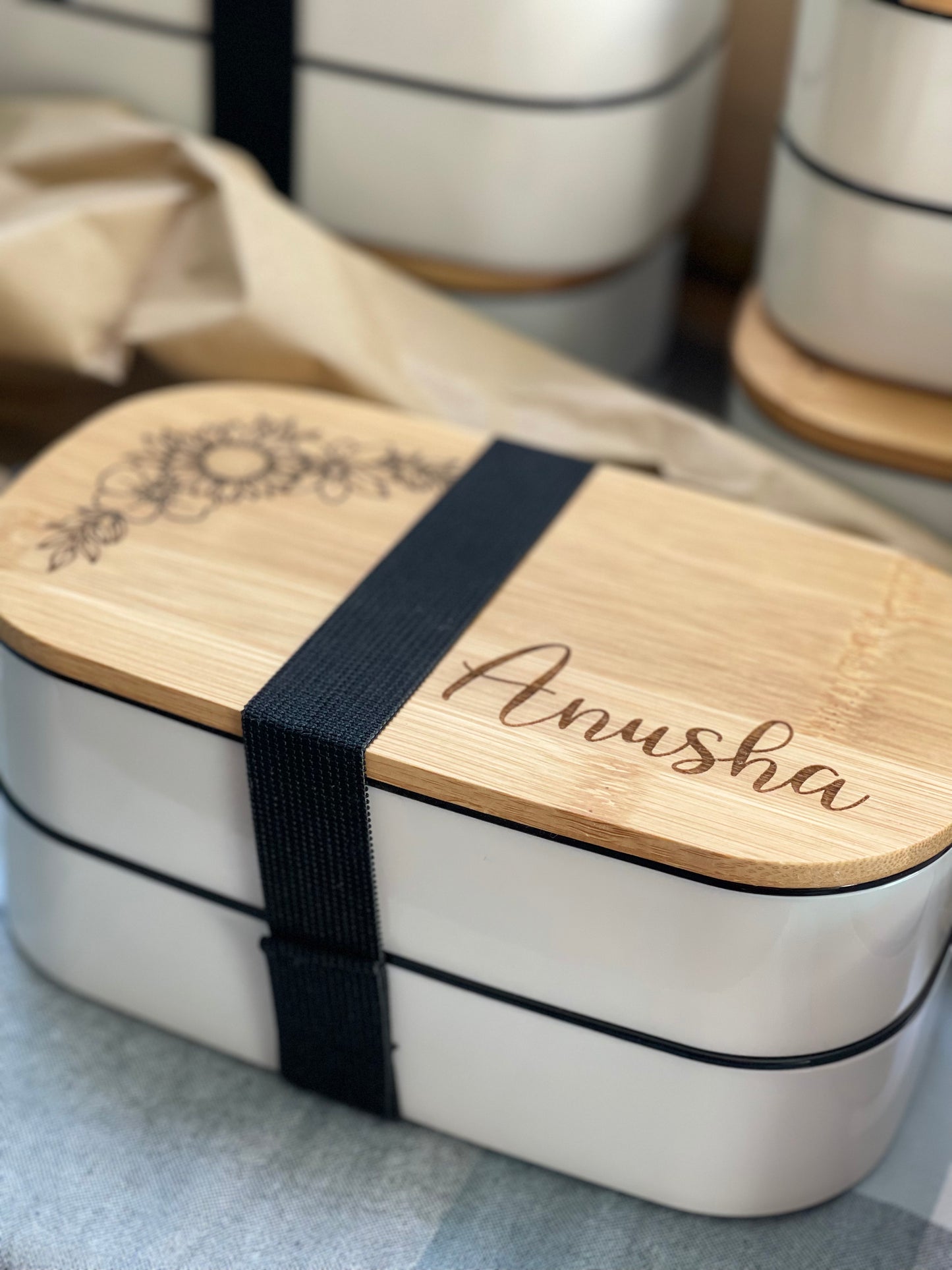 Personalised Bamboo lid lunch box