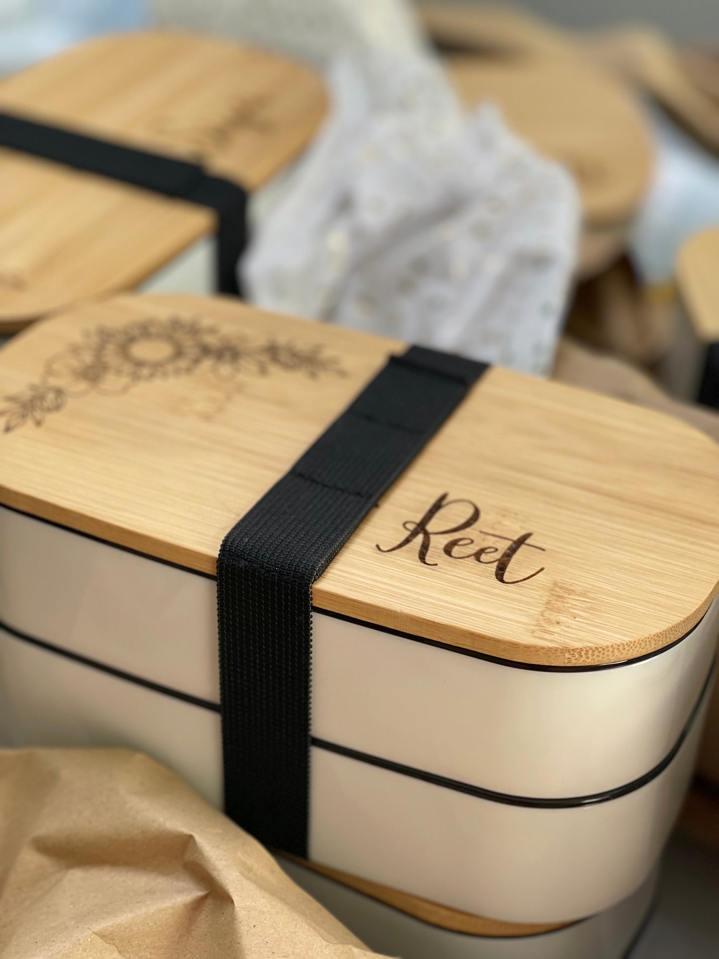 Personalised Bamboo lid lunch box