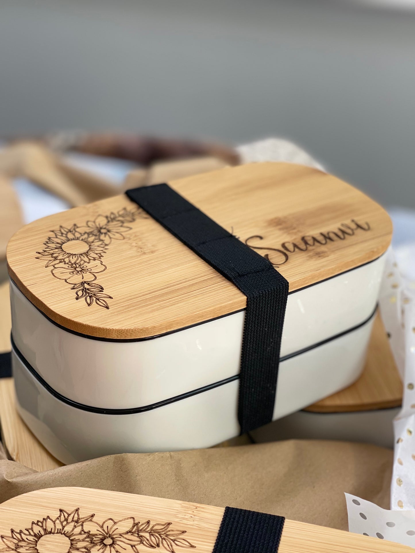 Personalised Bamboo lid lunch box