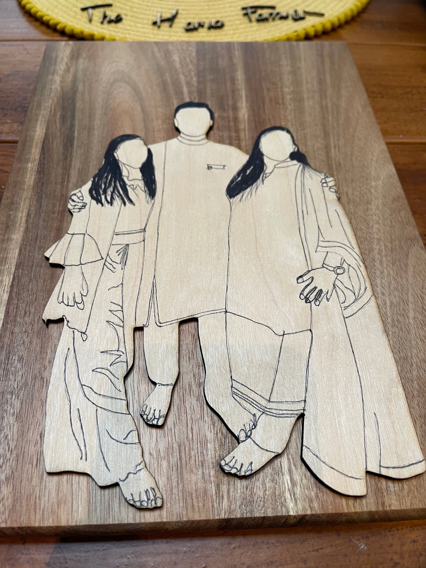 Personalised wooden faceless portrait art