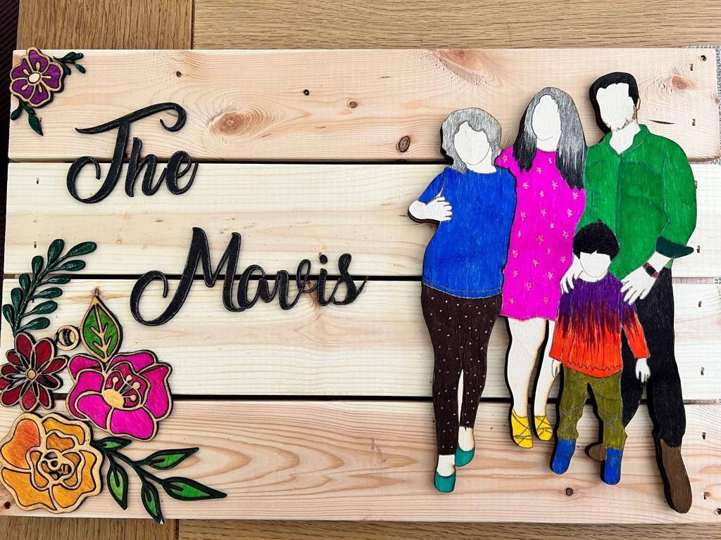 Personalised wooden faceless portrait art